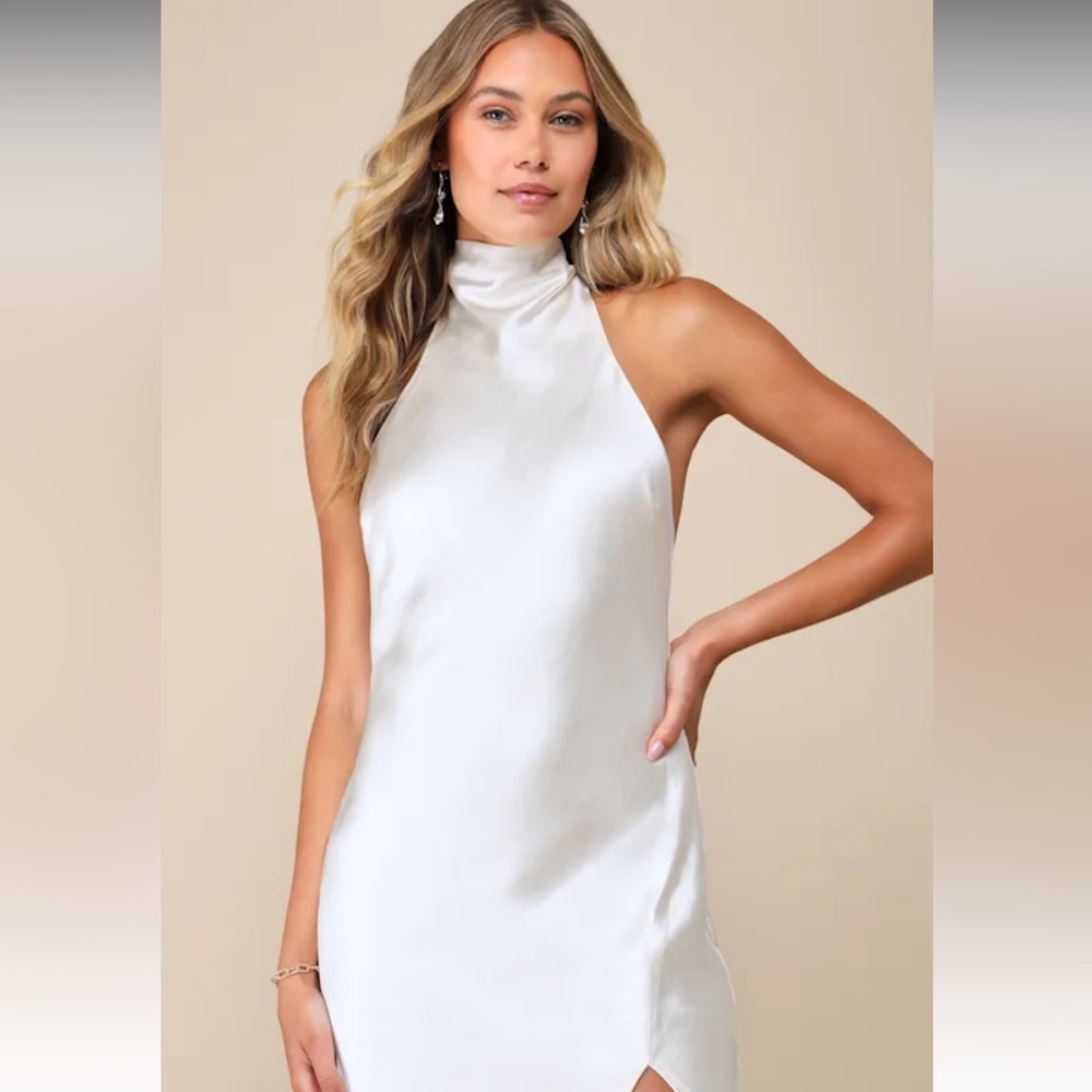 Lulus Exceptional Status Ivory Halter Backless Slip Midi Dress White Size Medium - Picture 4 of 7